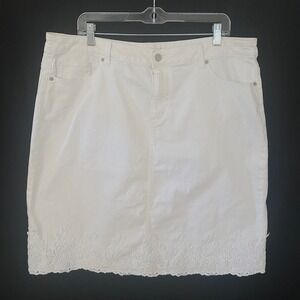 Westport Womens White Denim‎ Skirt With Lace Hem Cottagecore Summer Sz 16
